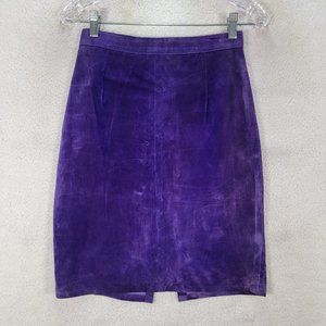 Philip Noel Purple Vintage Suede Leather Unique High Waist Straight Pencil Skirt